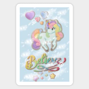 Believe in Unicorns - kawaii unicorn and pegasus including alpaca (pacacorn), cats (catacorn), narwhales, and penguins (pengacorn) Magnet